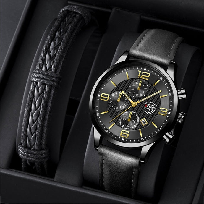 Relógio de Quartzo com Pulseira de Couro - Elegance™ + Pulseira de Brinde - A&N Store